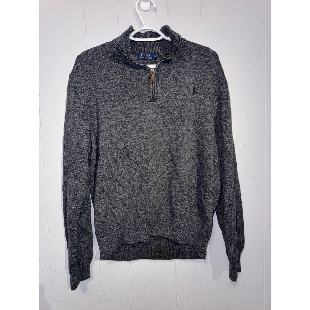 Polo‎ Ralph Lauren Mens XL Grey Cotton Quarter Zip Mock Neck Sweater Pony Logo